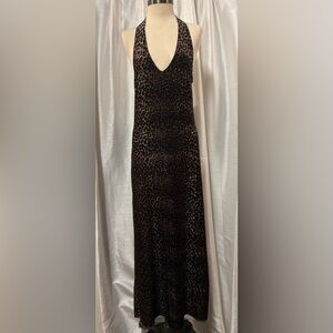 Joule Animal Print Velour Deep Halter Top Long Dress Size M
